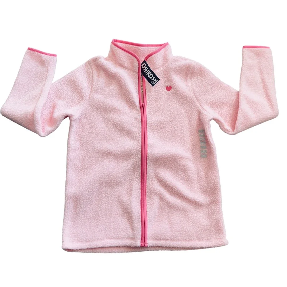 OshKosh B'gosh Kids Girls Pink Heart Fleece‎ Zip Up Jacket Size 12 12A